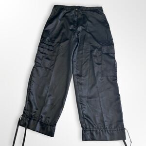 VTG 80s, Selene Sport, Black Satin Cargo Pants, Cinched ankle, sz L, Streetwear